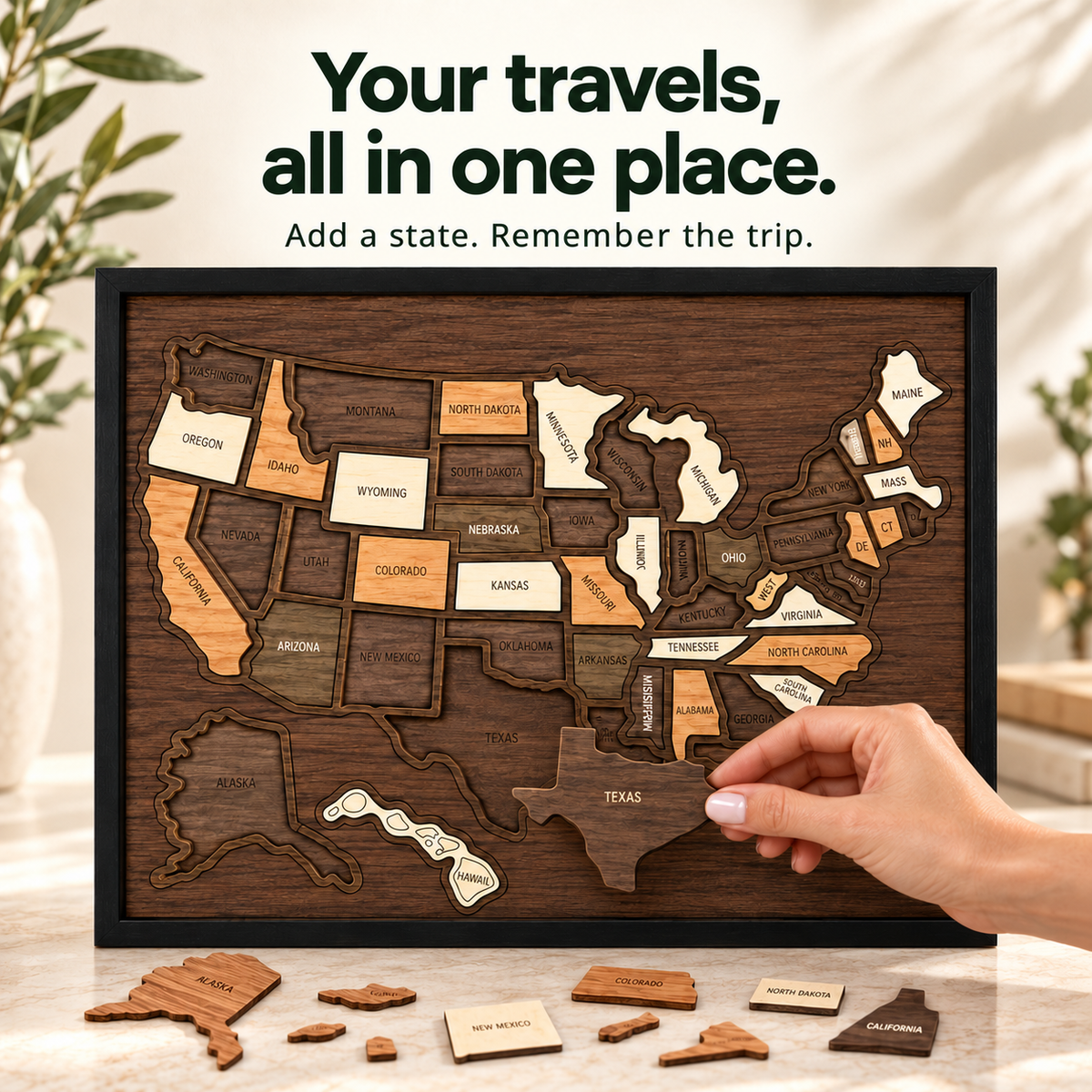 Handcrafted Wooden US Travel Puzzle Map