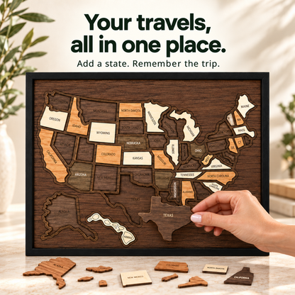 Handcrafted Wooden US Travel Puzzle Map