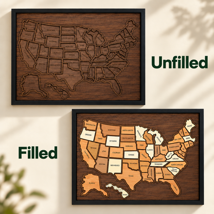 Handcrafted Wooden US Travel Puzzle Map
