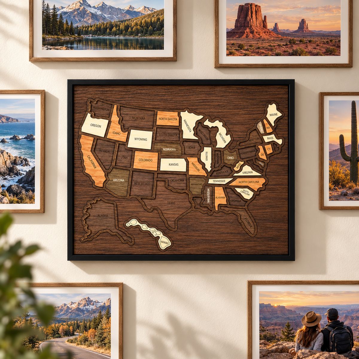 Handcrafted Wooden US Travel Puzzle Map