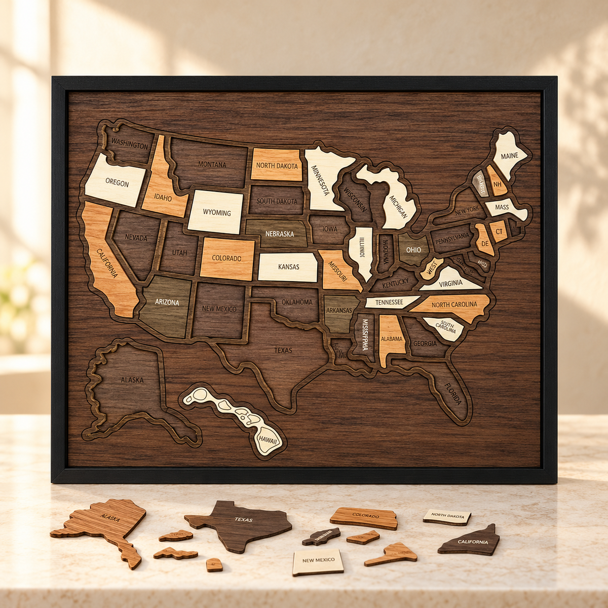 Handcrafted Wooden US Travel Puzzle Map