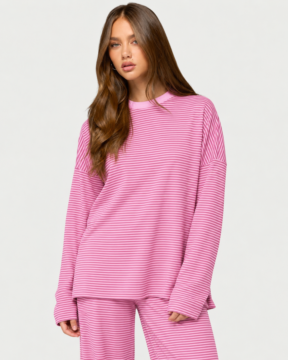 Oversized Pink Striped Loungewear Set