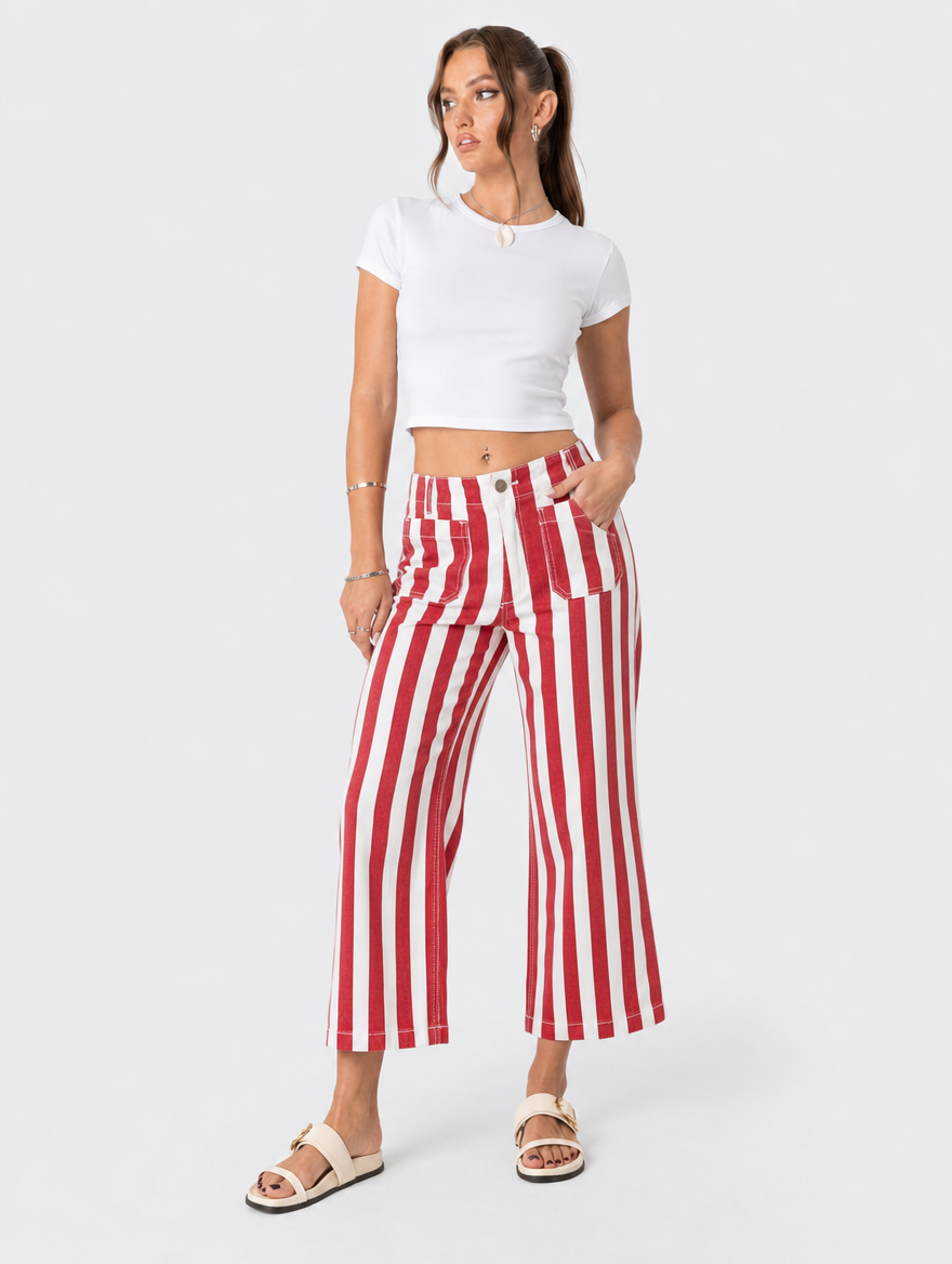 Cropped Striped Jeans