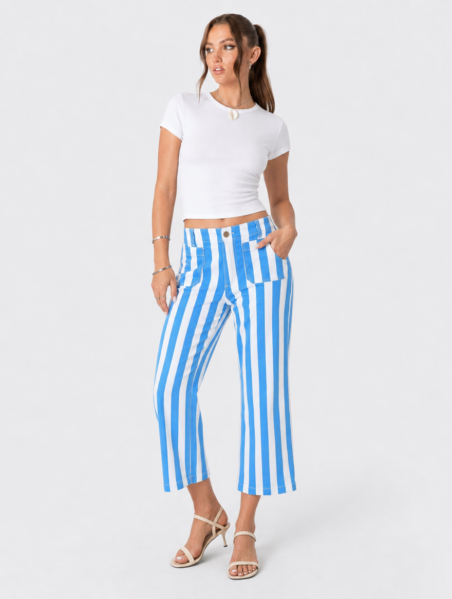 Cropped Striped Jeans