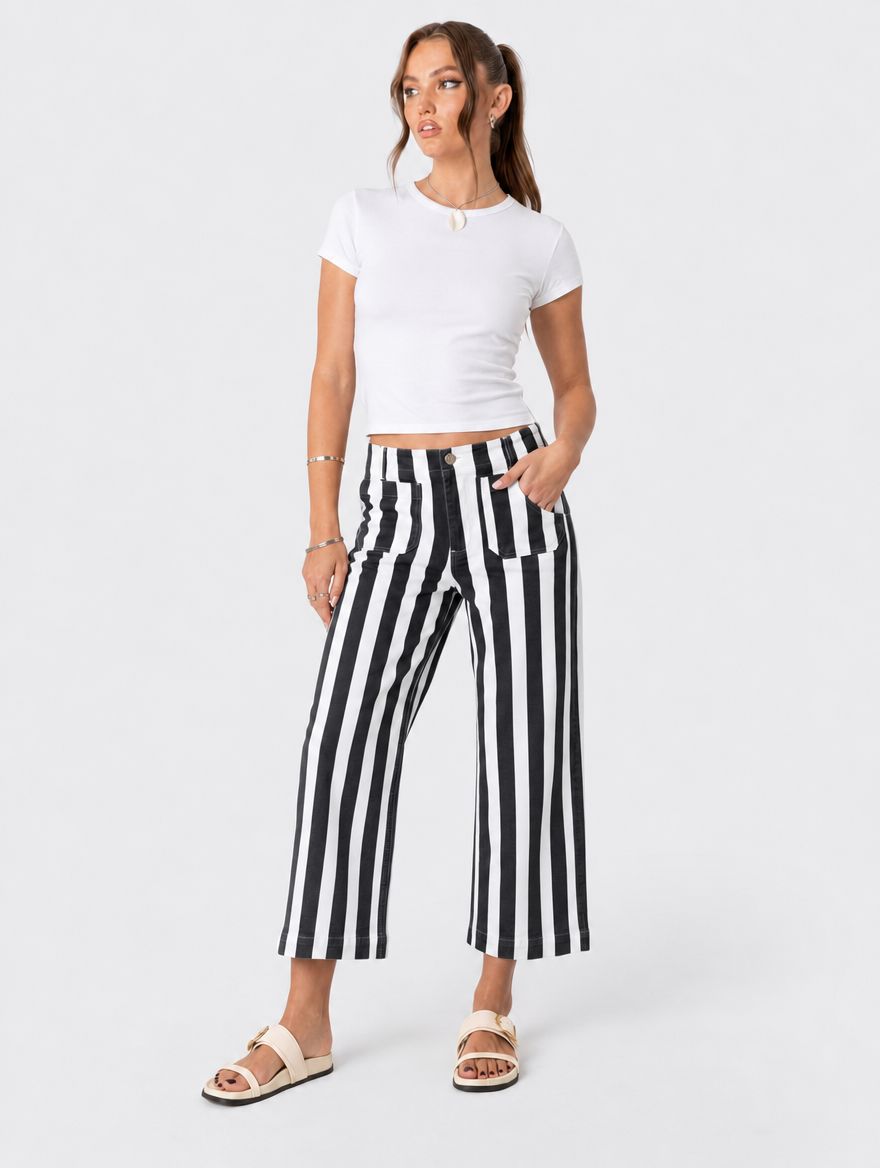 Cropped Striped Jeans