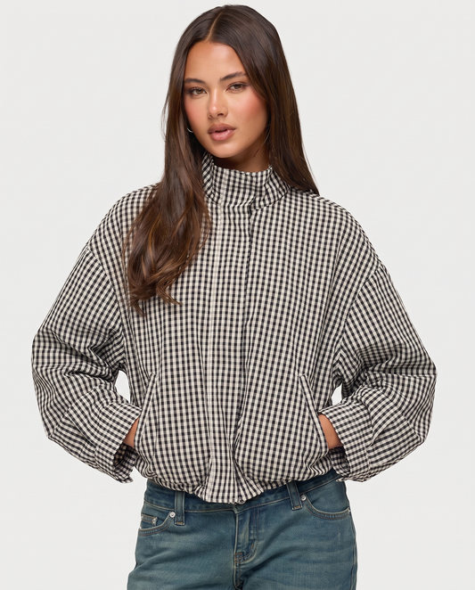 Plaid Funnel Neck Jacket